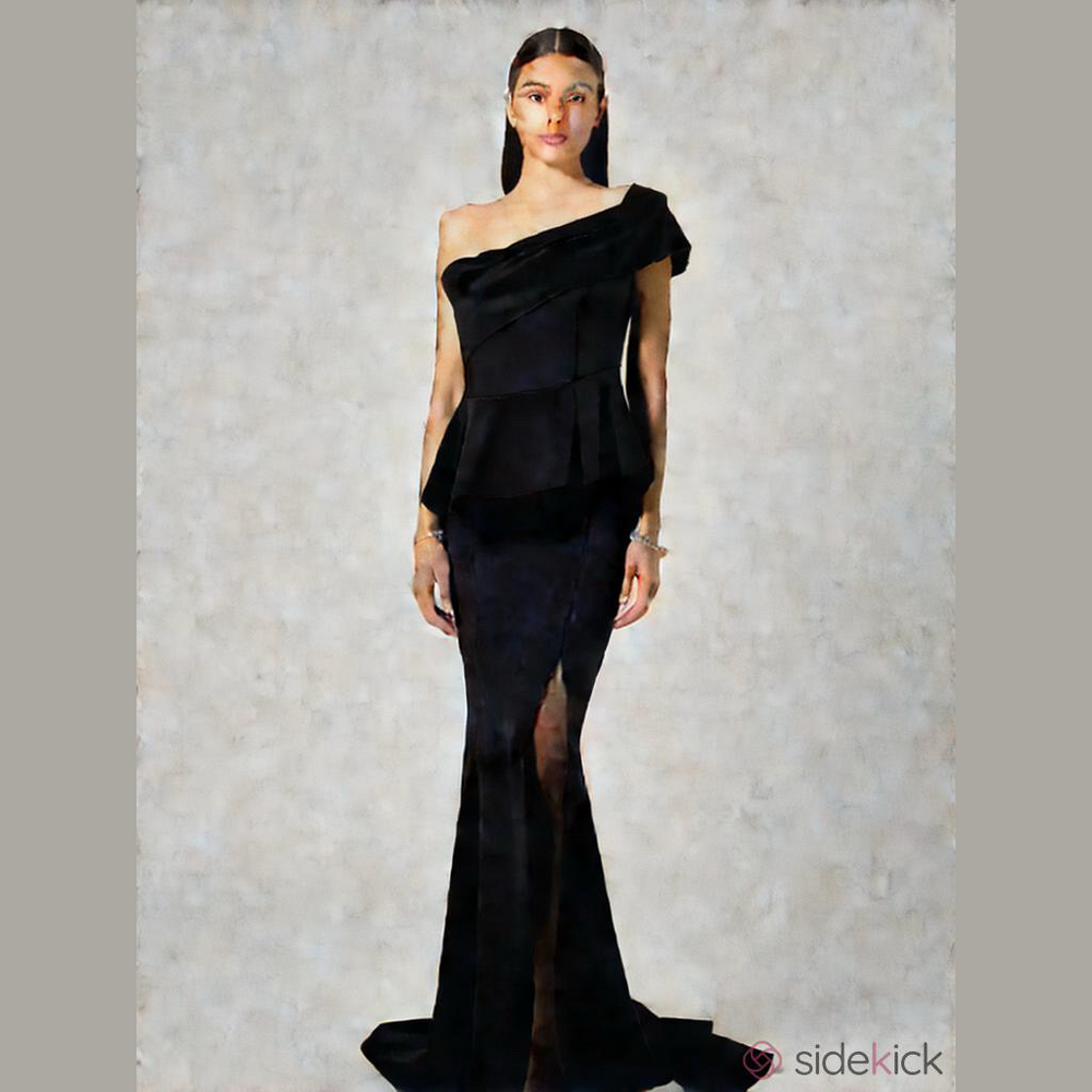 FORMAL Women’s Black Maxi Length One Shoulder side slit from hem Black Dress EUC
